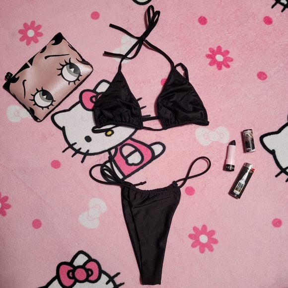 Fashion Nova Black Bikini Padded Haulter Top Spaghetti Strap Women's Size Medium - Picture 1 of 6